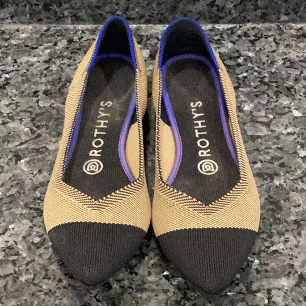 Rothy's Beige and Black Pointed Flats